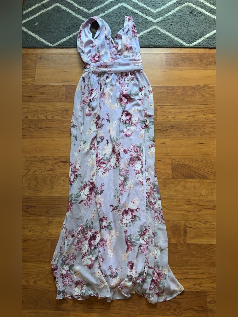 Lulu's Floral V-Neck Maxi Dress in Lilac and Rose Sz small